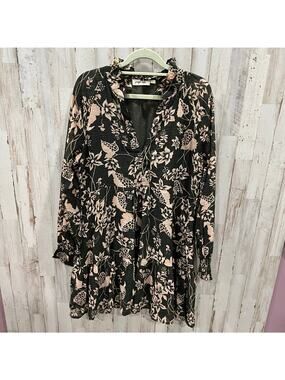 Juniper Blu Floral V Neck Sheer Sleeve Ruffle Boutique Mini Dress Womens Small